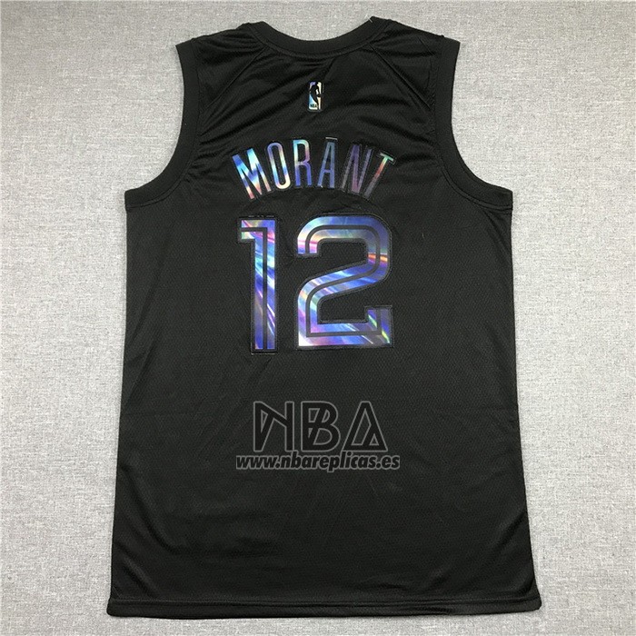 Camiseta Memphis Grizzlies Ja Morant NO 12 Iridescent Logo Negro